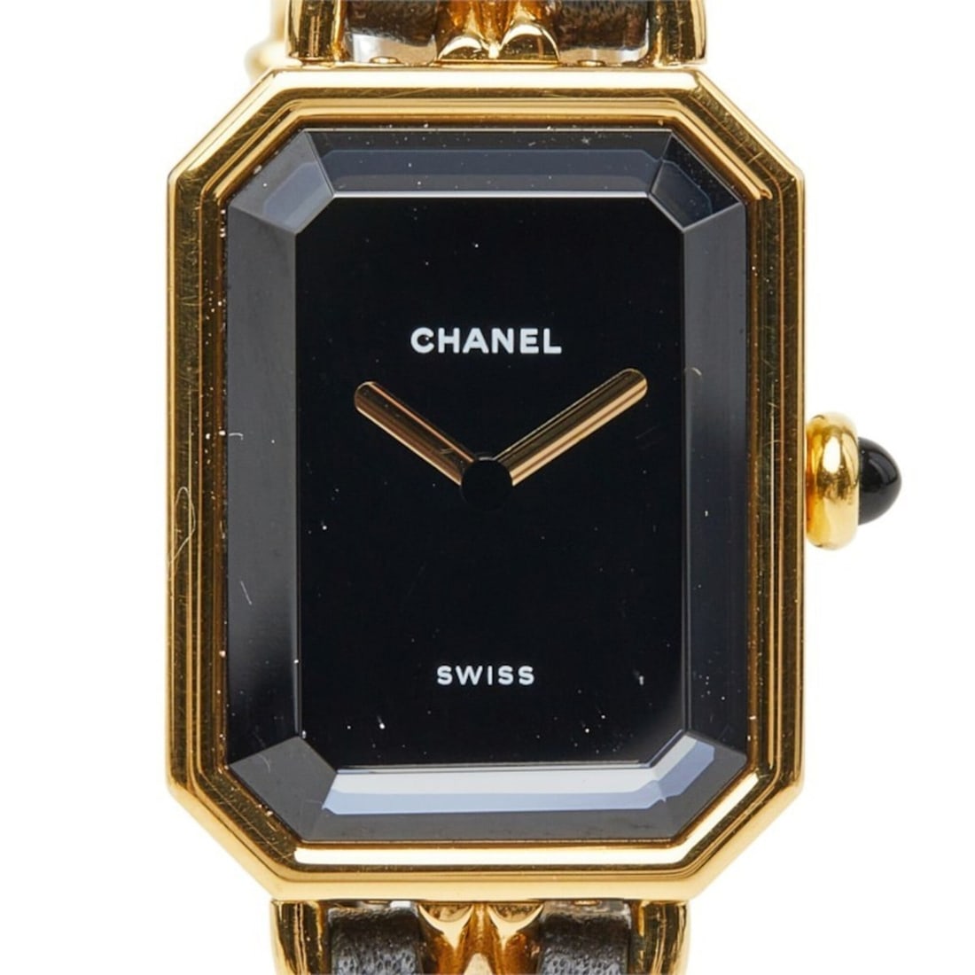 Chanel Première M Watch H0001 Quartz Black Dial Plated Leather Women's CHANEL: --- Catalog ---Category: SizeWrist Size: 14.5cm / 5.7''Case Diameter: 20mm / 0.79''Category: DesignType: WristwatchGender: WomenColor (Dial): BlackMaterial (Band): Gold plated, LeatherMaterial (Case):