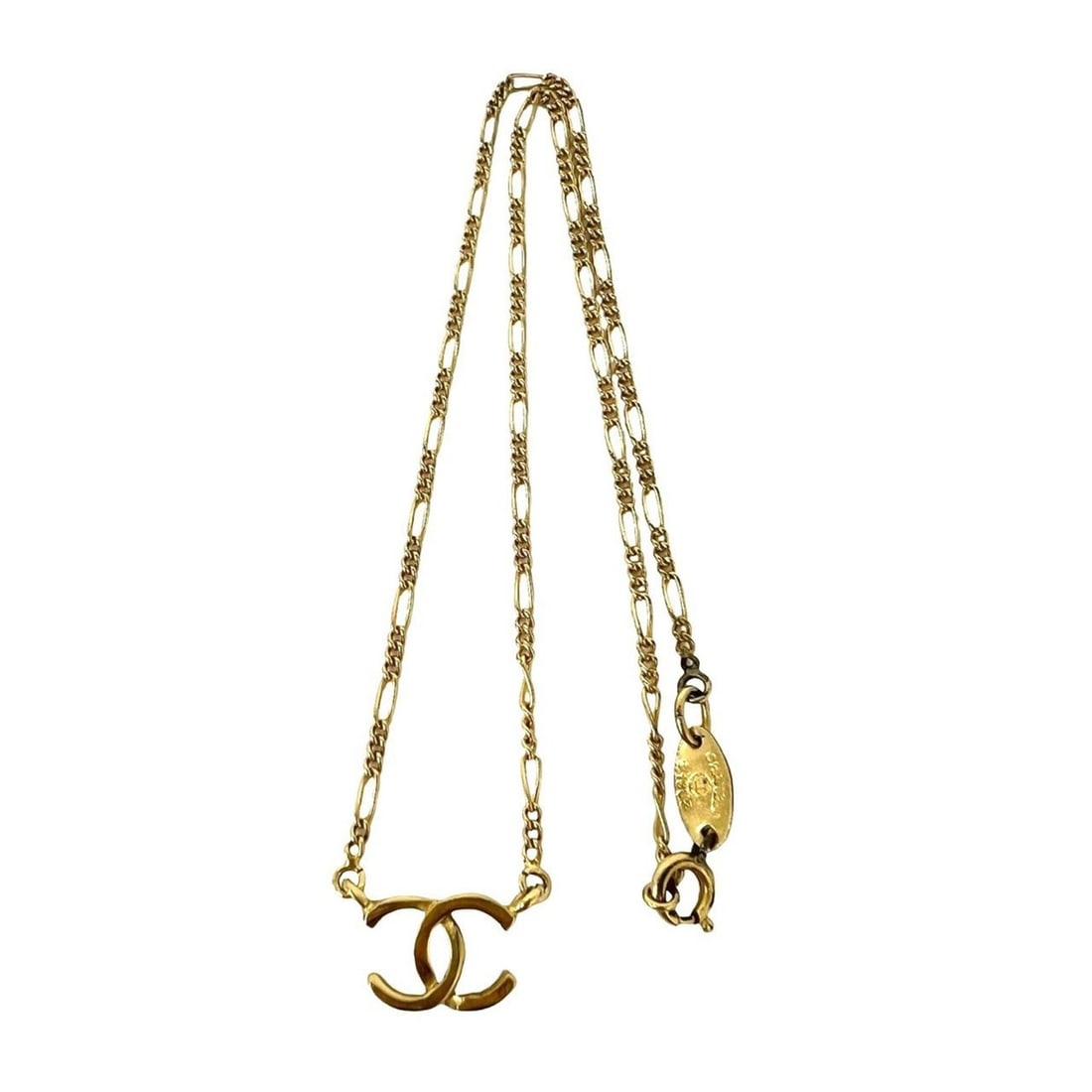 CHANEL Vintage Coco Mark Motif GP Necklace Pendant Accessory Gold 26185: --- Catalog ---Category: SizePendant Size: 10mm x 15mm / 0.39'' x 0.59''Neck Circumference: 41 cm / 16.14''Category: DesignColor: GoldGender: WomenMaterial: Gold platingPendant Type: PendantNecklace T