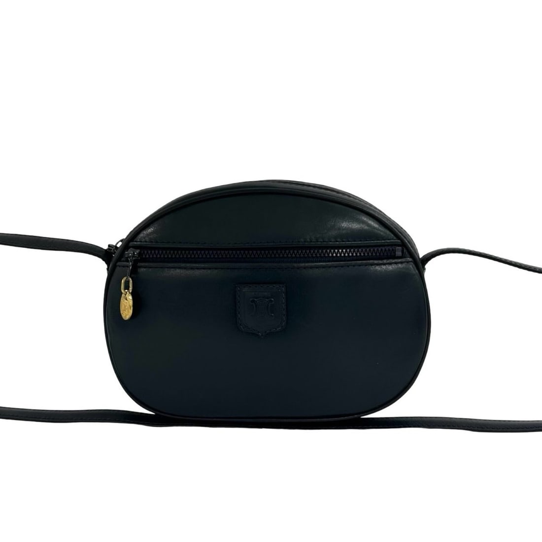 CELINE Vintage Blazon Triomphe Logo Leather Mini Shoulder Bag/Pochette, Navy, 34909: --- Catalog ---Category: SizeSize (HxWxD): 16cm x 22cm x 7.5cm / 6.29'' x 8.66'' x 2.95''Category: DesignType: Pochette, Shoulder bagColor: NavyGender: WomenMaterial: Leather Category: GeneralBrand: C