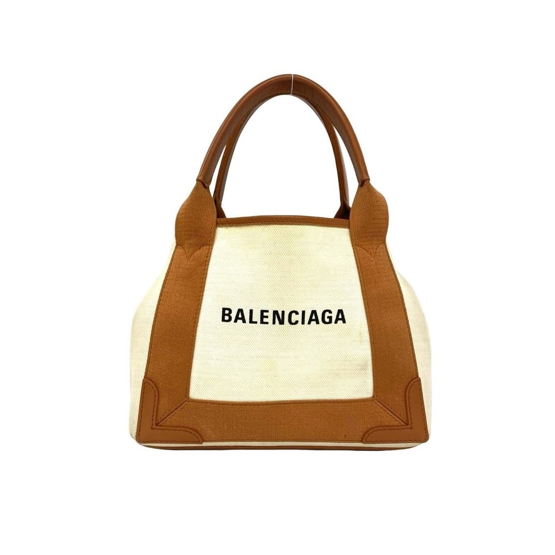 BALENCIAGA Navy Cabas XS Canvas Leather Handbag Mini Tote Bag Brown Ivory 31498 (1 of 17)