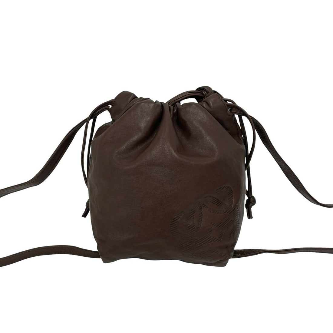 LOEWE Vintage Anagram Logo Nappa Leather Drawstring Mini Shoulder Bag/Pouch Brown 26079: --- Catalog ---Category: SizeSize (HxWxD): 22cm x 24.5cm x 8cm / 8.66'' x 9.64'' x 3.14''Category: DesignType: Pochette, Shoulder bagColor: BrownGender: WomenMaterial: Leather Category: GeneralBrand: 