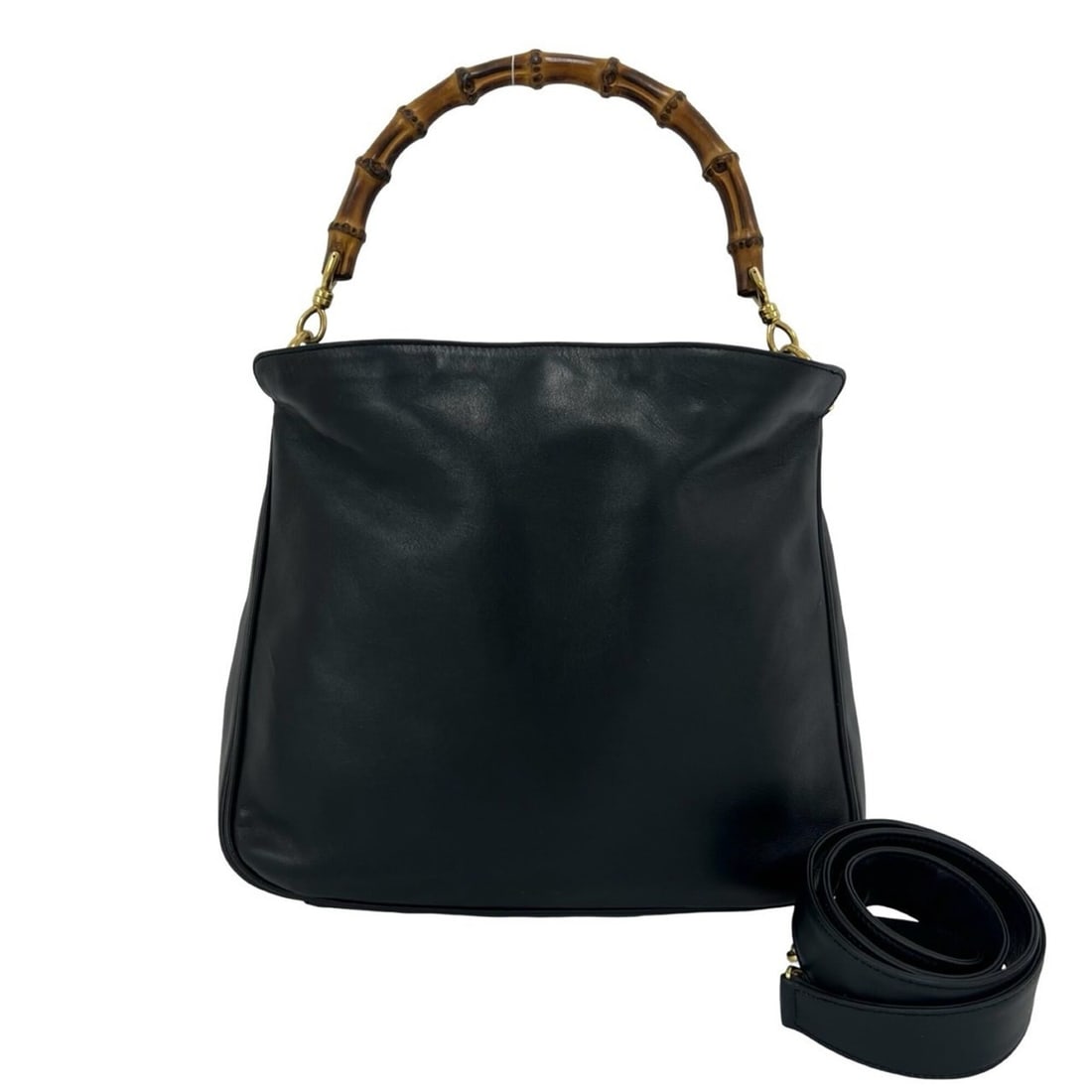 GUCCI Vintage Bamboo Leather 2-Way Handbag/Shoulder Bag, Navy Blue, Item No. 16124: --- Catalog ---Category: SizeSize (HxWxD): 25cm x 29.5cm x 8cm / 9.84'' x 11.61'' x 3.14''Category: DesignType: Handbag, Shoulder bagColor: NavyGender: WomenMaterial: Leather Category: GeneralBrand: G