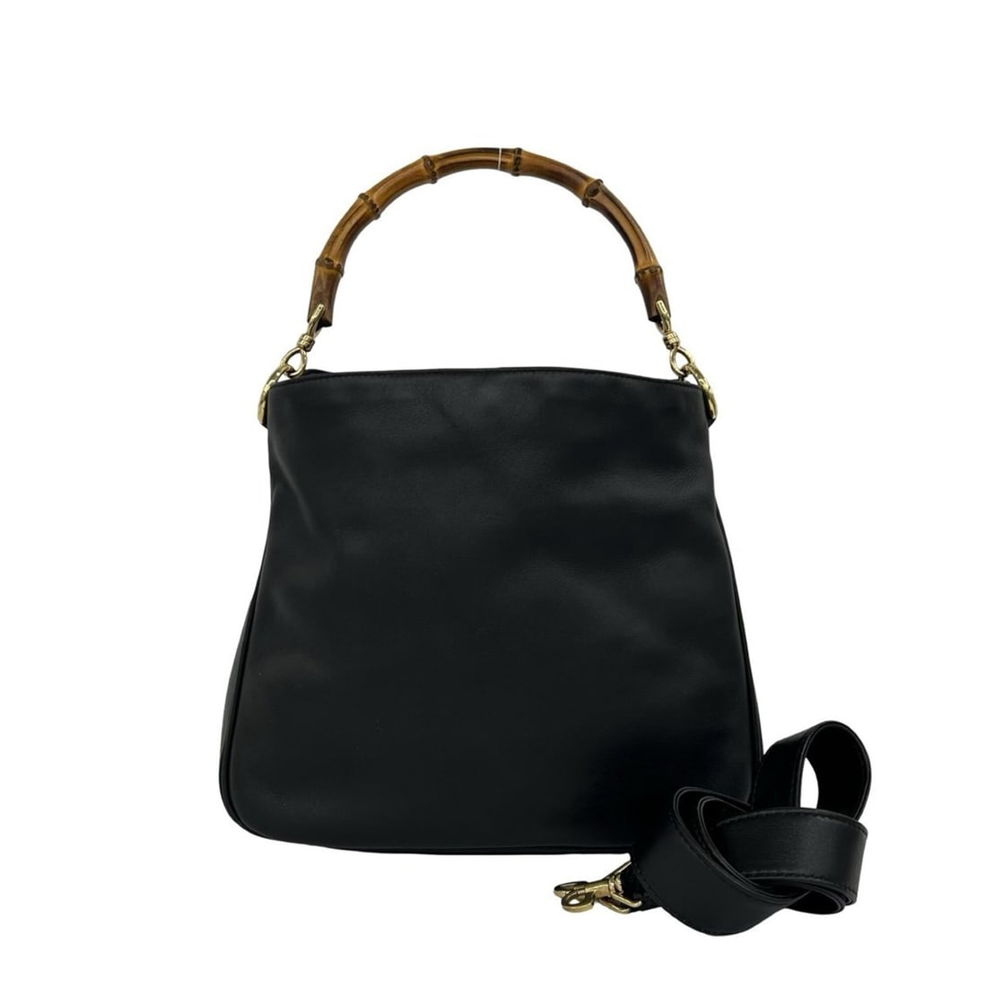 GUCCI Vintage Bamboo Leather 2-Way Handbag/Shoulder Bag, Black, Item No. 31980: --- Catalog ---Category: SizeSize (HxWxD): 25cm x 29cm x 9.5cm / 9.84'' x 11.41'' x 3.74''Category: DesignType: Handbag, Shoulder bagColor: BlackGender: WomenMaterial: Leather , Bamboo Category: