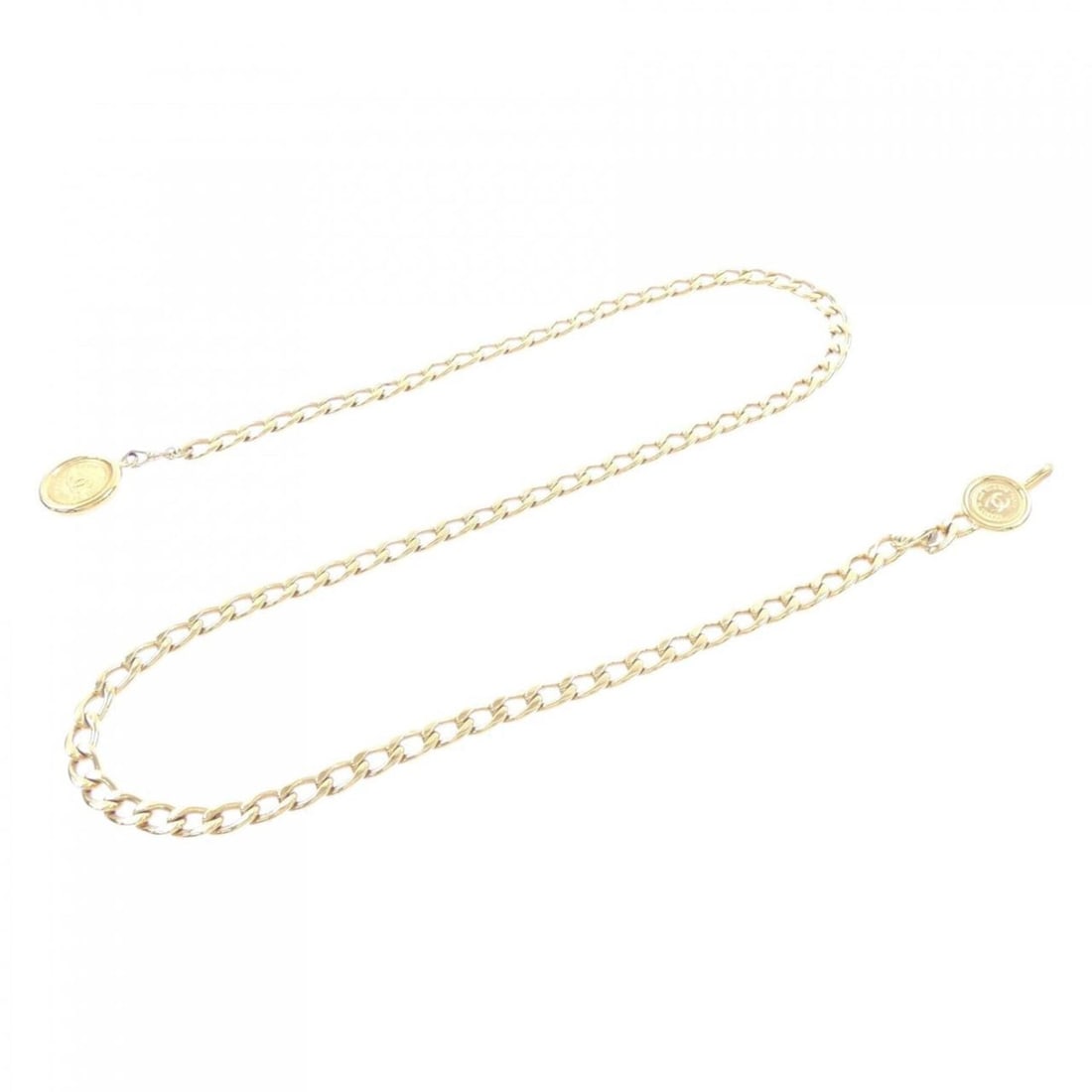 Chanel belt: --- Catalog ---Category: SizeLength: 110cm / 43.3''Category: DesignType: Chain beltColor: GoldGender: WomenCategory: GeneralBrand: Chanel--- Item List ---Section: ConditionRanking: Rank B Used -