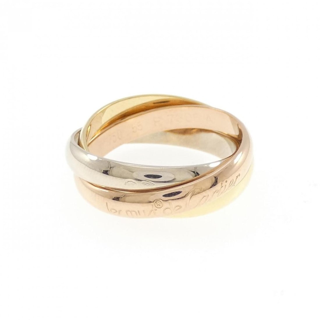 Cartier Trinity Ring: --- Catalog ---Category: SizeUS Size: 7.5Brand Size: 55Category: DesignType: Band ringGender: WomenMaterial: Pink gold (18K), White gold (18K), Yellow gold (18K)Category: GeneralBrand: Cartier---