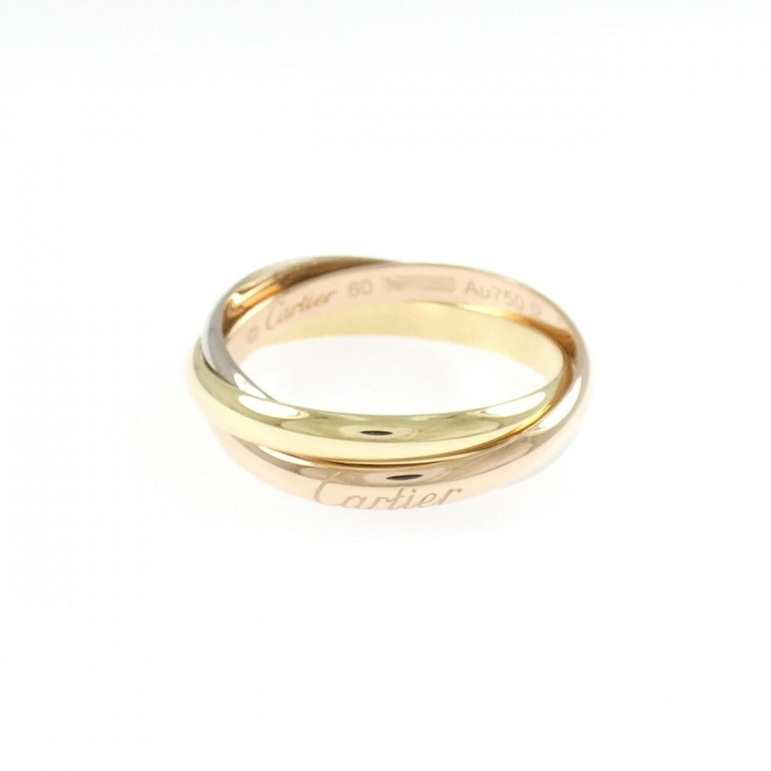 Cartier Trinity Ring: --- Catalog ---Category: SizeUS Size: 10Brand Size: 60Category: DesignType: Band ringGender: WomenMaterial: Pink gold (18K), White gold (18K), Yellow gold (18K)Category: GeneralMPN: B4086100Brand: