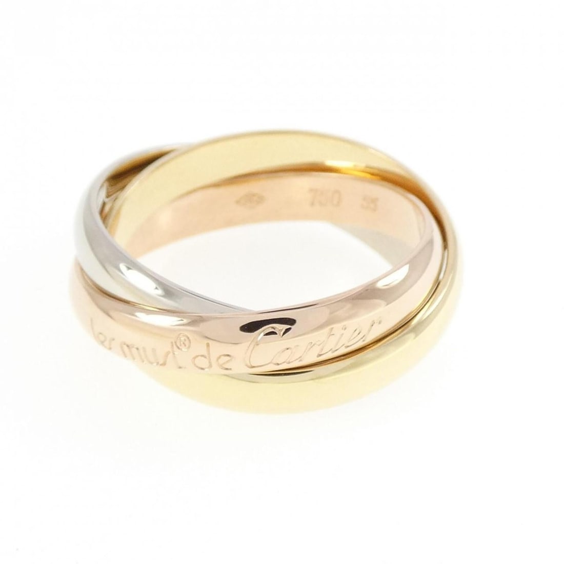 Cartier Trinity Ring: --- Catalog ---Category: SizeUS Size: 7.5Brand Size: 55Category: DesignType: Band ringGender: WomenMaterial: Pink gold (18K), White gold (18K), Yellow gold (18K)Category: GeneralBrand: Cartier---