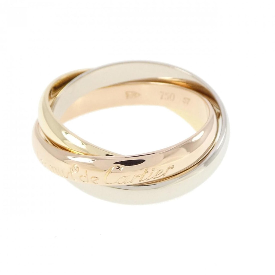 Cartier Trinity Ring: --- Catalog ---Category: SizeUS Size: 8.5Brand Size: 57Category: DesignType: Band ringGender: WomenMaterial: Pink gold (18K), White gold (18K), Yellow gold (18K)Category: GeneralBrand: Cartier---