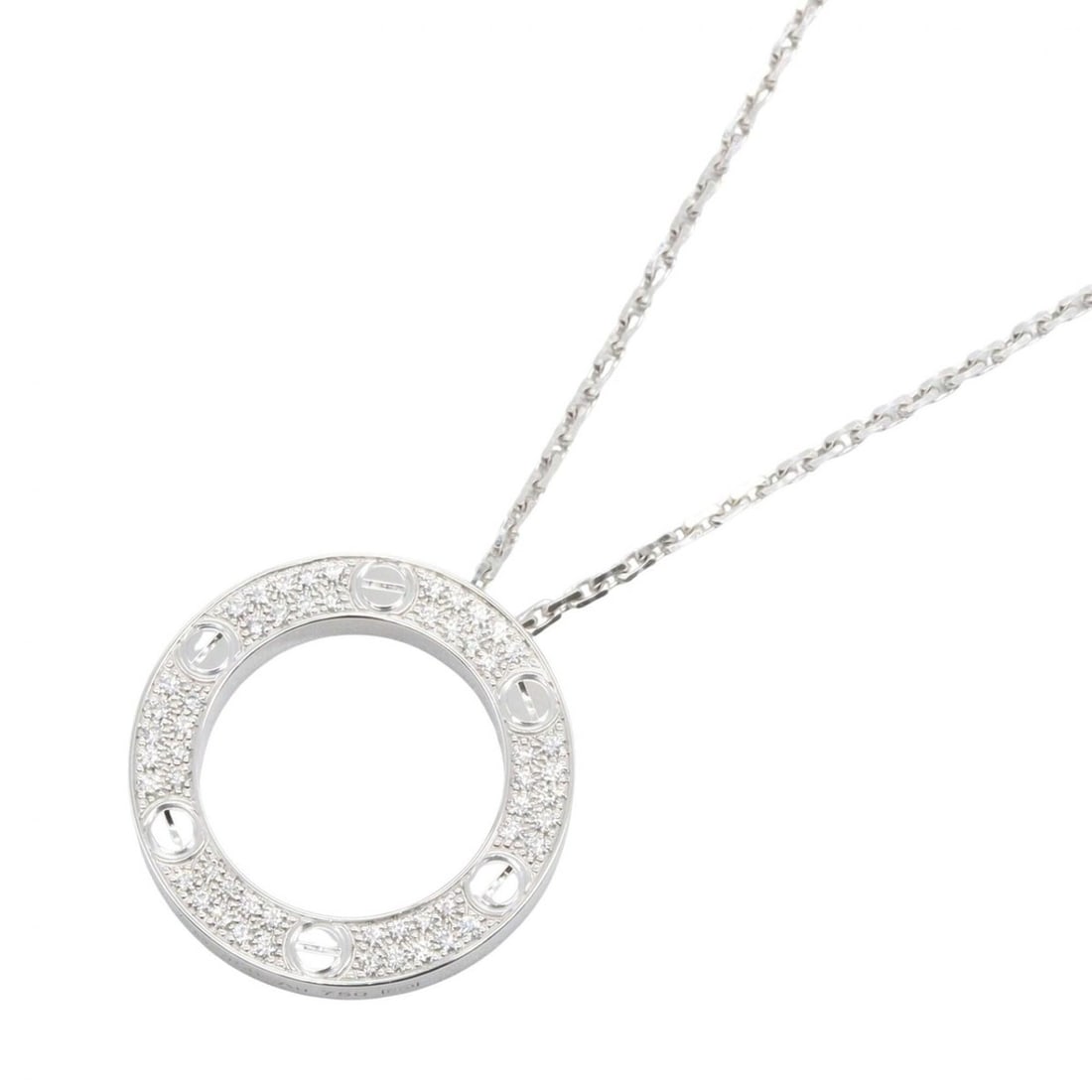 Cartier Love Circle Diamond Necklace, 18K White Gold (18KWG), Diamond, Women's, Silver/Clear Tone,: --- Catalog ---Category: SizePendant Size: 23mm x 23mm / 0.9'' x 0.9''Neck Circumference: 42 cm / 16.53''Category: DesignColor: Clear, SilverGender: WomenMaterial: White gold (18K)Necklace Type: Neckl