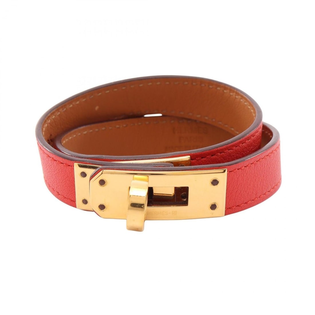 Hermes Mini Kelly Double Tour Bracelet Accessory, Gold Plated (GP), Veau Swift Leather, Women's, (1 of 18)
