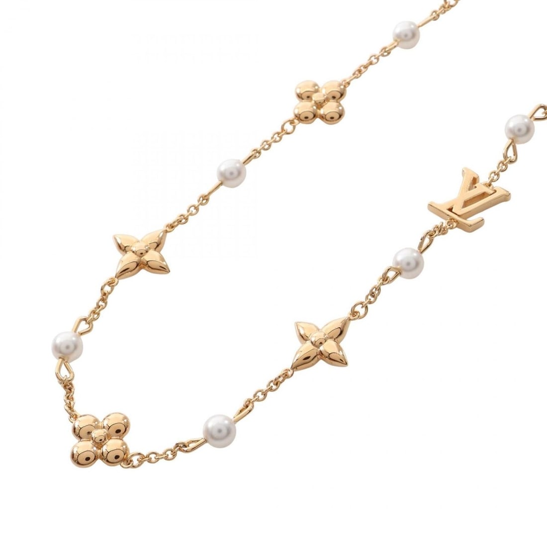 Louis Vuitton Louisa Necklace, Gold Plated (GP), Faux Pearl, Women's, Gold/White Tones, M01610: --- Catalog ---Category: SizePendant Size: 10mm x 9mm / 0.39'' x 0.35''Neck Circumference: 38 cm - 44.5 cm / 14.96'' - 17.51''Category: DesignColor: Gold, WhiteGender: WomenMaterial: Gold platingNeckl