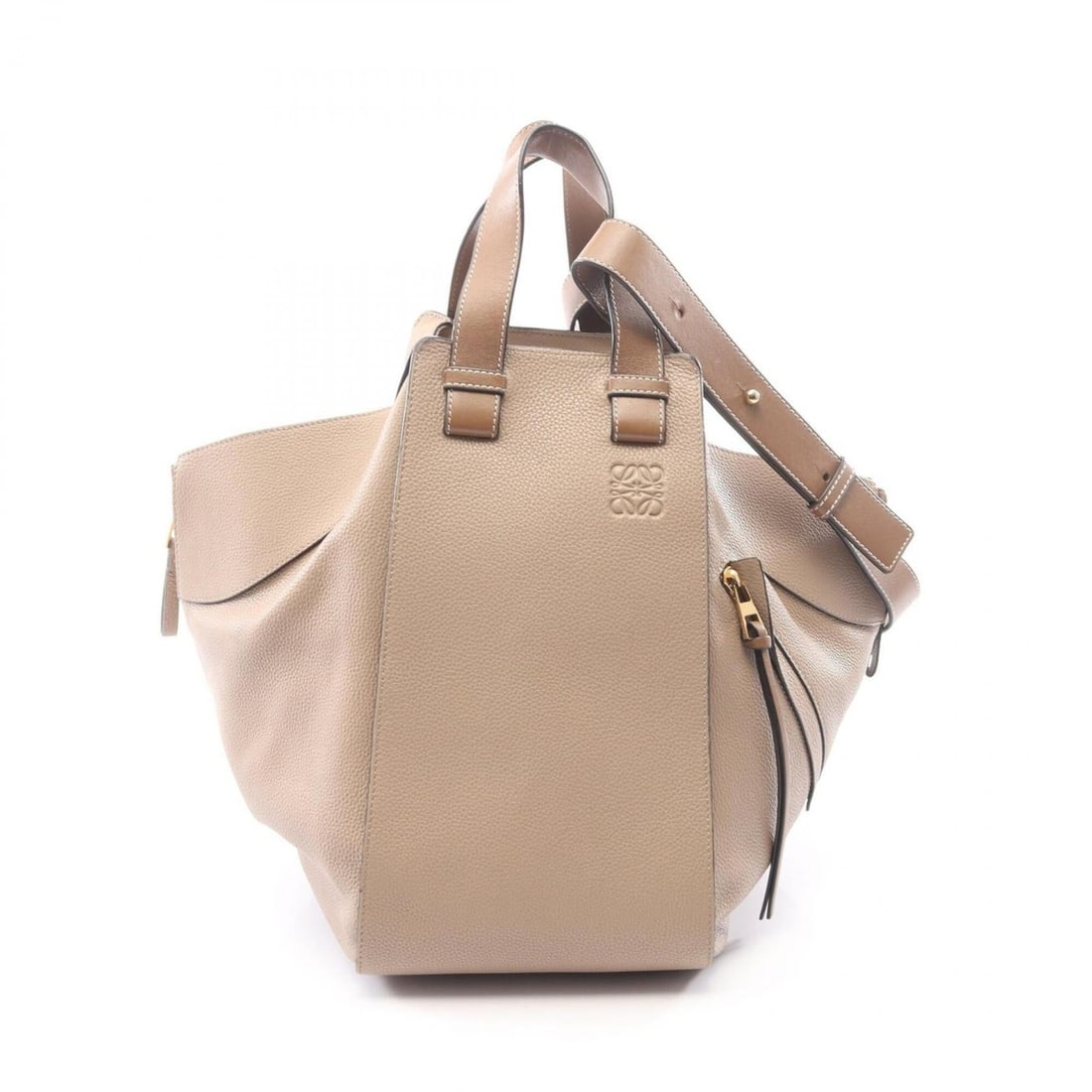 Loewe Hammock Medium 2-Way Handbag, Leather, Women's, Beige/Brown: --- Catalog ---Category: SizeSize (HxWxD): 27cm x 16cm x 30cm / 10.62'' x 6.29'' x 11.81''Category: DesignType: HandbagColor: Beige, BrownGender: WomenMaterial: Leather Category: GeneralBrand: Loewe--