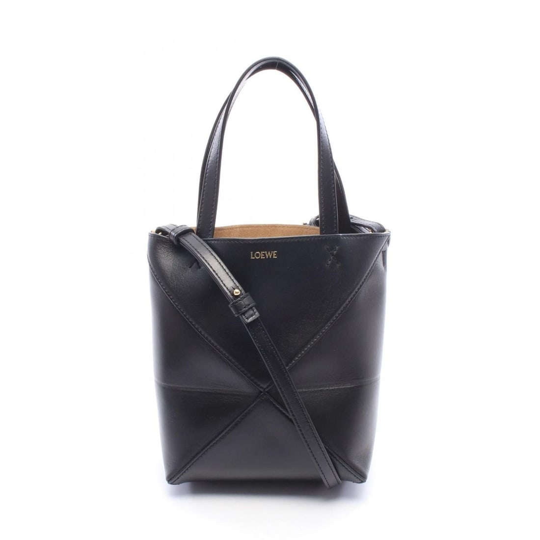 Loewe Puzzlefold Mini 2-Way Handbag, Leather, Women's, Black (A657V25X01): --- Catalog ---Category: SizeSize (HxWxD): 20cm x 16cm x 9cm / 7.87'' x 6.29'' x 3.54''Category: DesignType: HandbagColor: BlackGender: WomenMaterial: Leather Category: GeneralMPN: A657V25X01Brand: Lo