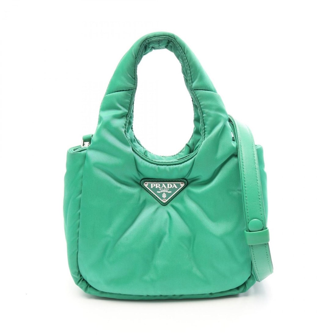 Prada Padded 2-Way Handbag, Nylon, Women's, Green, 1BA359: --- Catalog ---Category: SizeSize (HxWxD): 15cm x 19cm x 8.5cm / 5.9'' x 7.48'' x 3.34''Category: DesignType: HandbagColor: GreenGender: WomenMaterial: Nylon Category: GeneralMPN: 1BA359Brand: Prada--