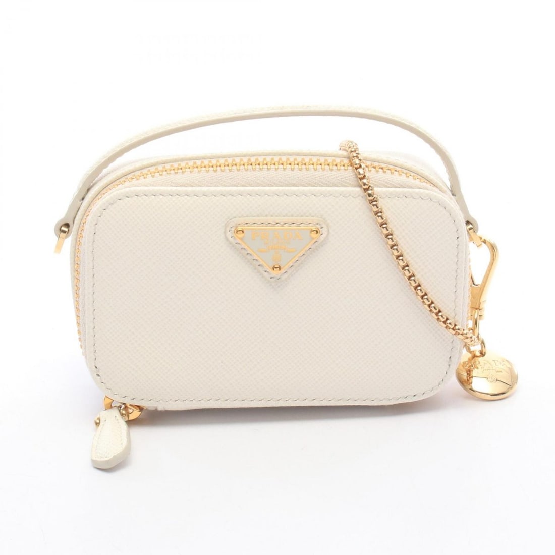 Prada Triangle Logo Mini Pouch Shoulder Bag Handbag Saffiano Leather Women's White (1 of 10)
