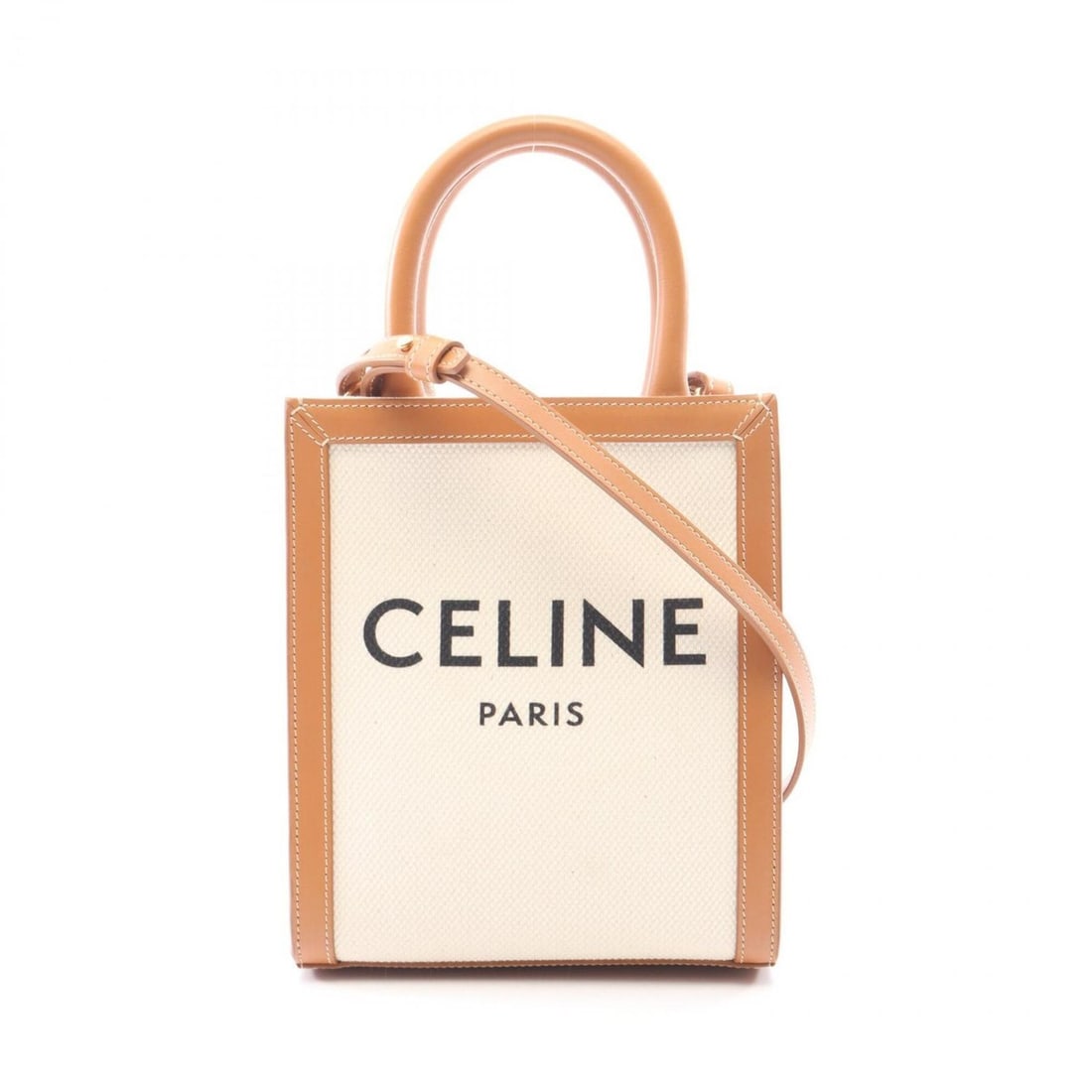 Celine Mini Vertical Cabas 2-Way Handbag, Canvas and Leather, Women's, Ivory/Brown (1 of 11)