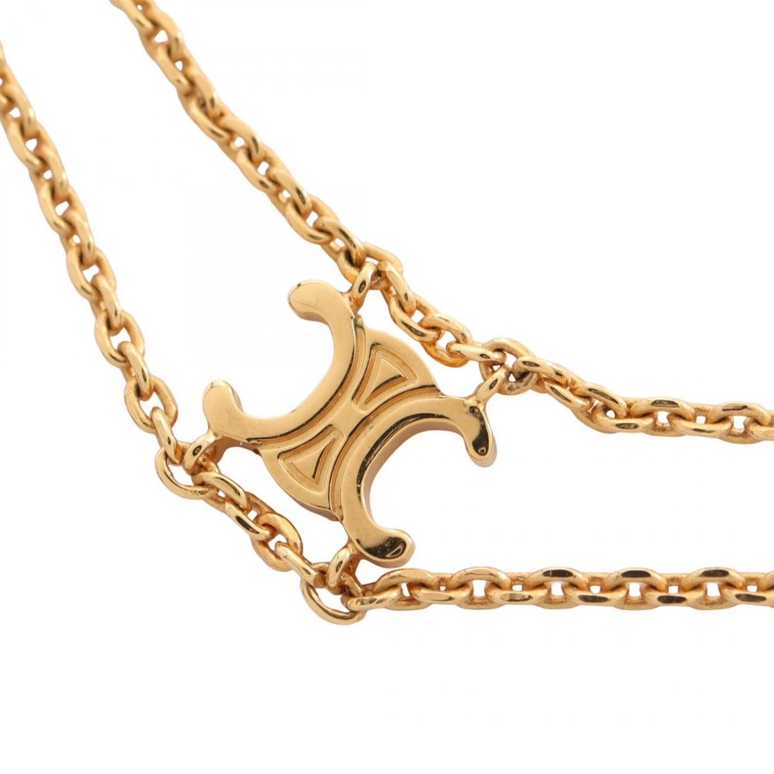 Celine Triomphe Suspender Necklace Jewelry GP (Gold Plated) Women's Gold Tone: --- Catalog ---Category: SizePendant Size: 10mm x 8mm / 0.39'' x 0.31''Neck Circumference: 36 cm - 42 cm / 14.17'' - 16.53''Category: DesignColor: GoldGender: WomenMaterial: Gold platingNecklace Type: