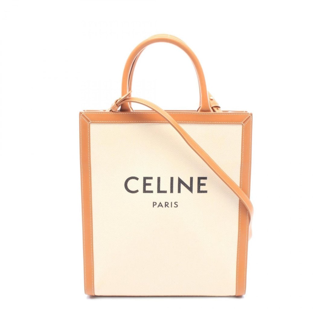 Celine Small Vertical Cabas 2-Way Tote Bag/Handbag, Canvas and Leather, Women's, Ivory/Brown, (1 of 20)
