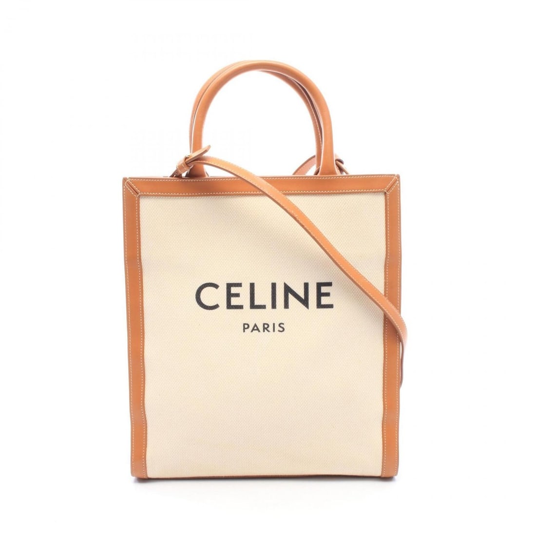 Celine Small Vertical Cabas 2-Way Tote Bag/Handbag, Canvas and Leather, Women's, Ivory/Brown (1 of 14)