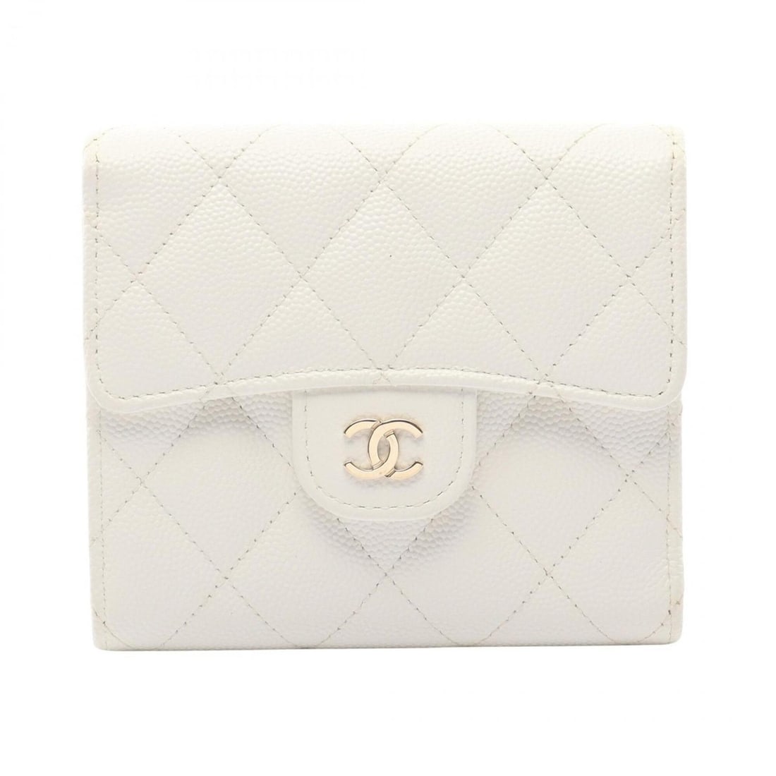 Chanel Matelassé Tri-fold Wallet, Caviar Leather (Grained Calfskin), Women's, White: --- Catalog ---Category: SizeSize (HxWxD): 10cm x 11.5cm x 2cm / 3.93'' x 4.52'' x 0.78''Category: DesignType: Wallet (tri-fold)Color: WhiteGender: WomenMaterial: Grained Calfskin Category: GeneralBra