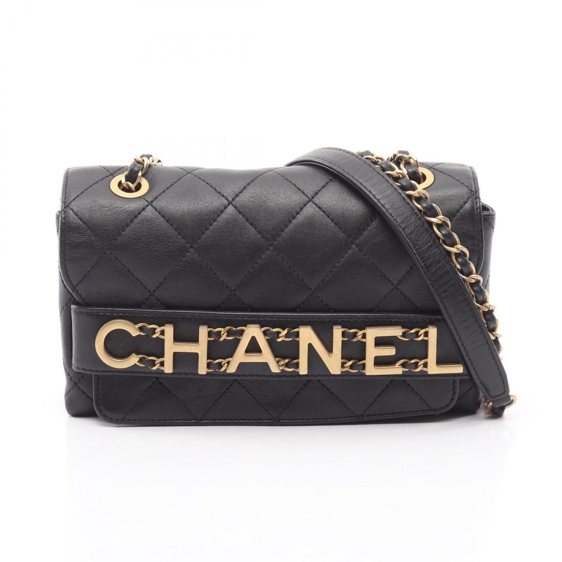 Chanel Matelassé Logo Shoulder Bag/Handbag, Lambskin Leather, Women's, Black (1 of 13)