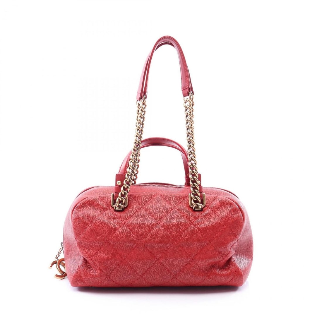 Chanel Matelassé Bowling Bag, Shoulder Handbag, Caviar Leather (Grained Calfskin), Women's, Red (1 of 13)