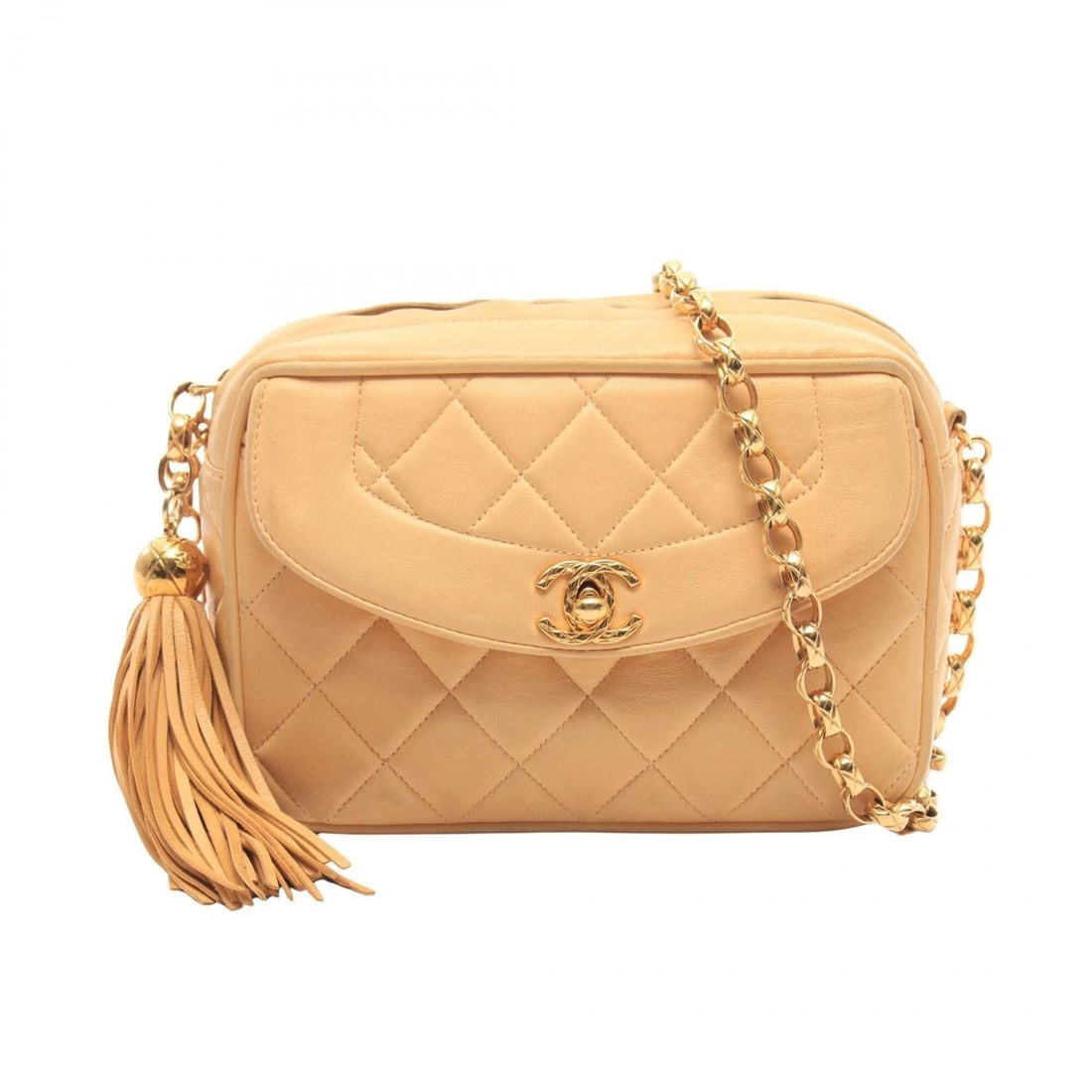 Chanel Matelassé Tassel Shoulder Bag/Handbag, Lambskin Leather, Women's, Beige: --- Catalog ---Category: SizeSize (HxWxD): 13cm x 18.5cm x 8cm / 5.11'' x 7.28'' x 3.14''Category: DesignType: Handbag, Shoulder bagColor: BeigeGender: WomenMaterial: Leather Leather/Fur Type: Lambski