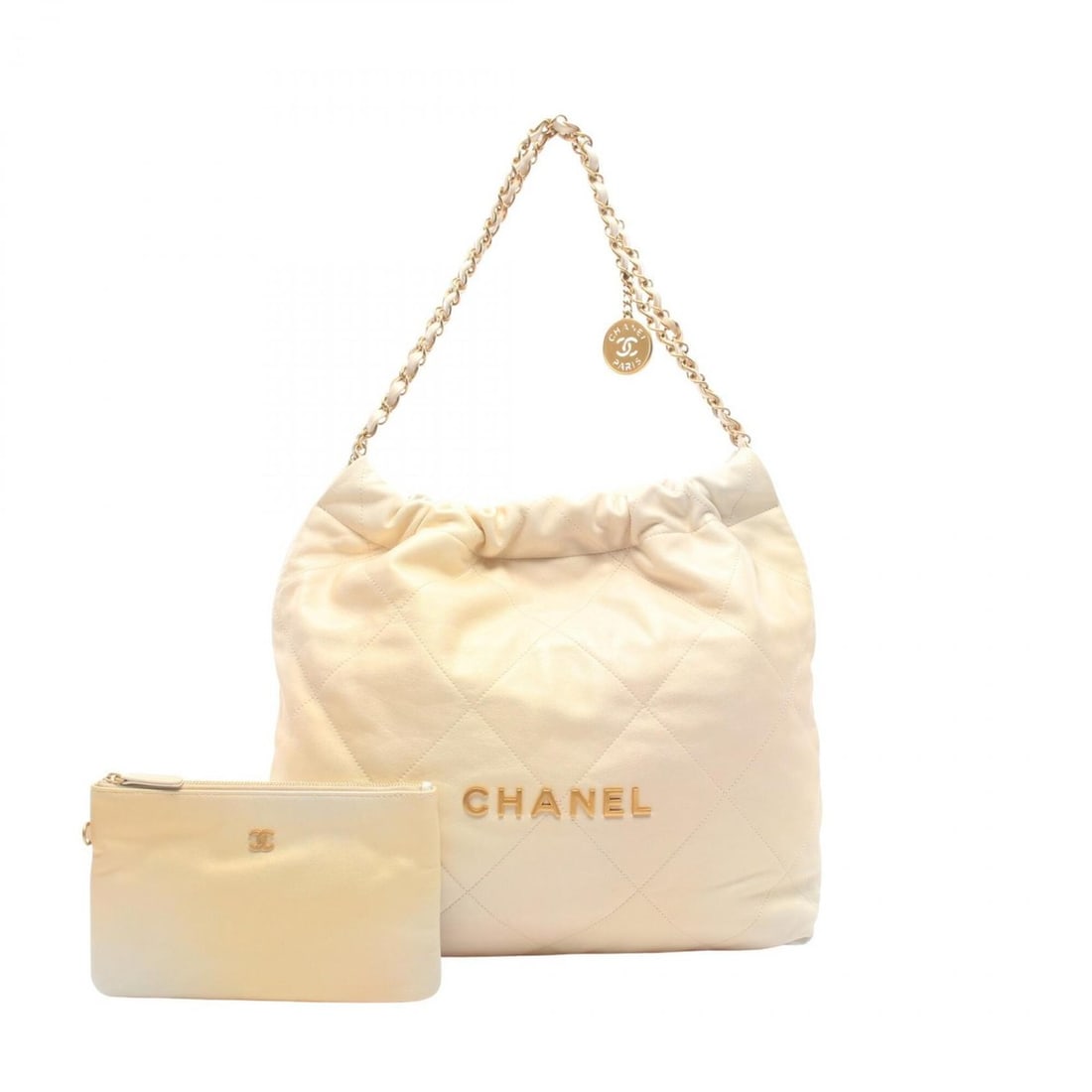 Chanel Matelassé 22 Large Shoulder Bag/Handbag, Lambskin Leather, Women's, Ivory/White, AS3262 (1 of 16)