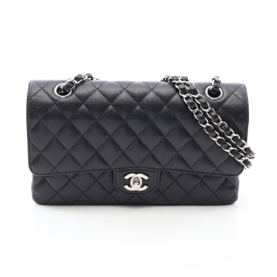 Chanel Matelassé Double Flap Shoulder Bag/Handbag, Caviar Leather (Grained Calfskin), Women's,: --- Catalog ---Category: SizeSize (HxWxD): 16cm x 25cm x 6.5cm / 6.29'' x 9.84'' x 2.55''Category: DesignType: Handbag, Shoulder bagColor: BlackGender: WomenMaterial: Grained Calfskin Category: