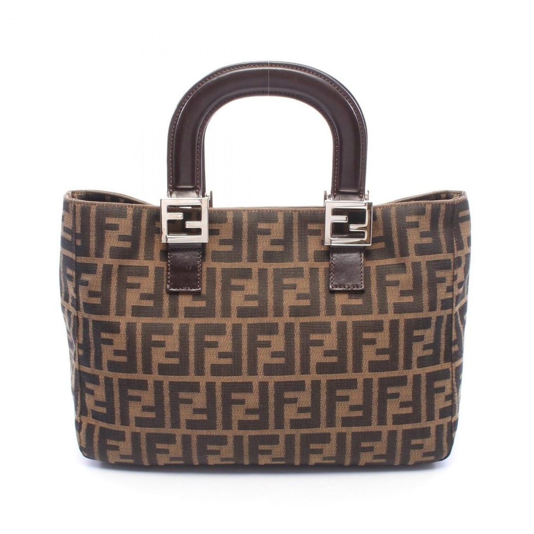 Fendi Zucca Tote Bag Handbag, Canvas and Leather, Women's, Brown/Black, 26693 (1 of 10)