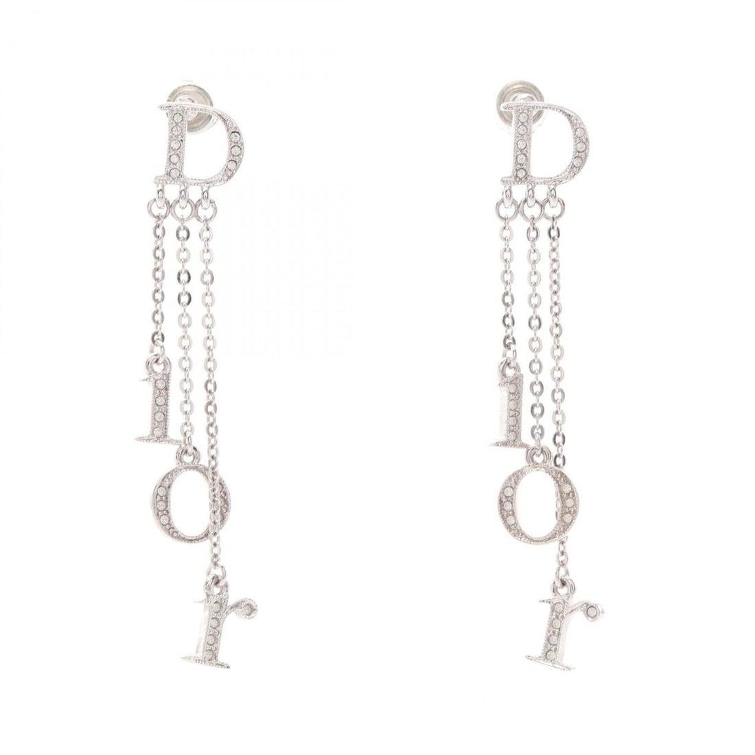 Christian Dior Dior Logo Swing Earrings, Metal, Rhinestone, Women's, Silver/Clear Tones (1 of 9)
