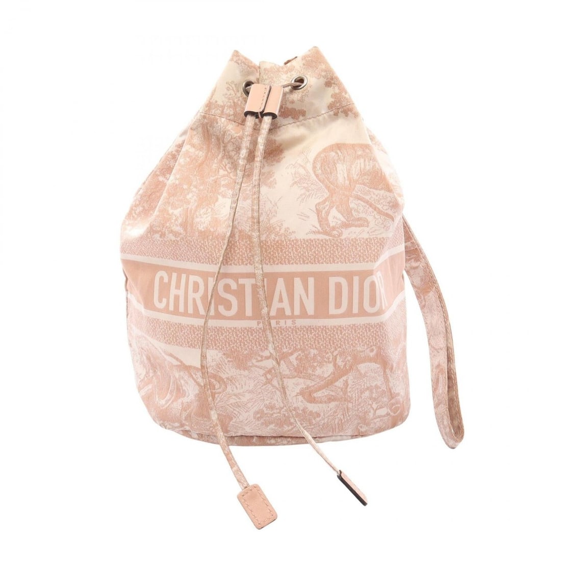 Christian Dior Dior Toile de Jouy Drawstring Handbag/Pouch, Nylon Leather, Women's, Pink/White: --- Catalog ---Category: SizeSize (HxWxD): 21cm x 15cm / 8.26'' x 5.9''Category: DesignType: HandbagColor: Pink, WhiteGender: WomenMaterial: Nylon , Leather Category: GeneralBrand: Christian Dior--- I