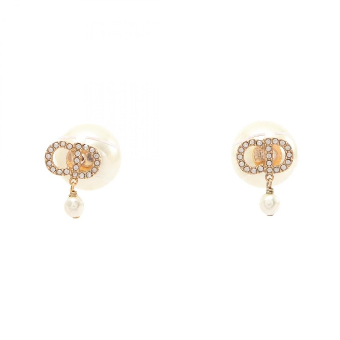 Christian Dior Dior Tribal CD Logo Earrings, Gold Plated (GP), Faux Pearl, Rhinestone, Women's, (1 of 20)