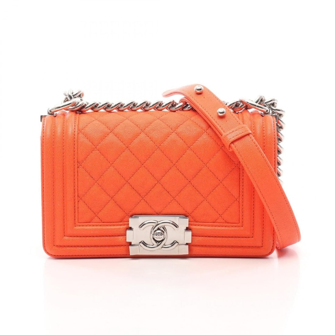 Chanel Boy Small Shoulder Bag/Handbag, Caviar Leather (Grained Calfskin), Women's, Orange, A67085 (1 of 14)