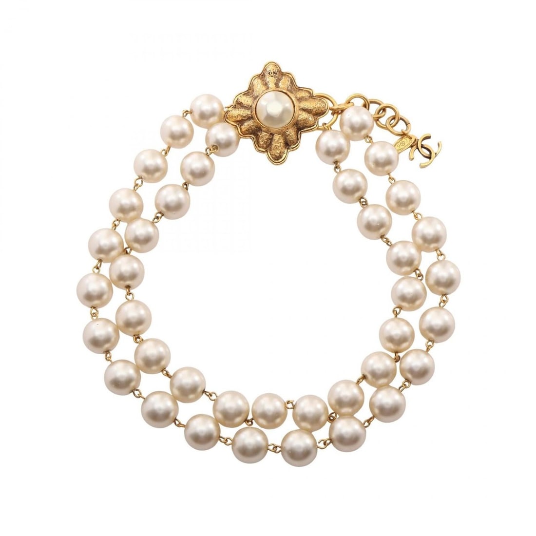 Chanel Coco Mark Necklace, Gold Plated (GP), Faux Pearl, Women's, Gold/White Tones (1 of 16)