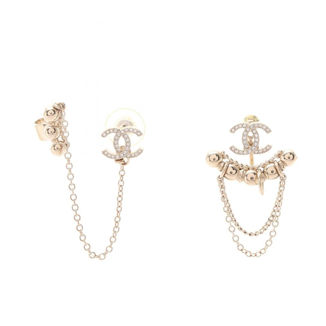 Chanel Coco Mark Swing Chain Ear Cuff Earrings, Gold Plated (GP), Women's, Gold/Clear Tones: --- Catalog ---Category: SizeSize (HxWxD): 38.00mm x 27.00mm / 1.50'' x 1.06''Category: DesignType: Stud earringsColor: Clear, GoldGender: WomenMaterial: Gold platingCategory: GeneralBrand: Chanel--- 