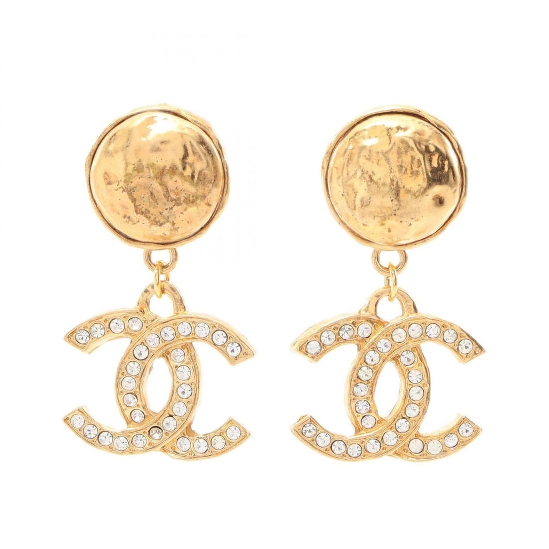 Chanel Coco Mark Swing Earrings, Gold Plated (GP) Rhinestone Women's, Tone, Clear Tone (1 of 11)