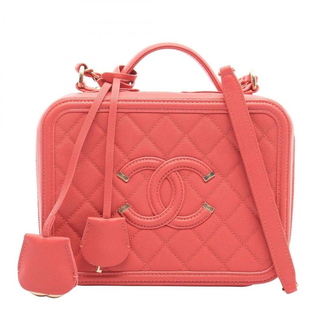 Chanel CC Filigree Matelassé 2-Way Shoulder Bag/Handbag, Caviar Leather, Women's, Pink: --- Catalog ---Category: SizeSize (HxWxD): 15.5cm x 20.5cm x 8cm / 6.1'' x 8.07'' x 3.14''Category: DesignType: Handbag, Shoulder bagColor: PinkGender: WomenMaterial: Grained Calfskin Hardware Color: