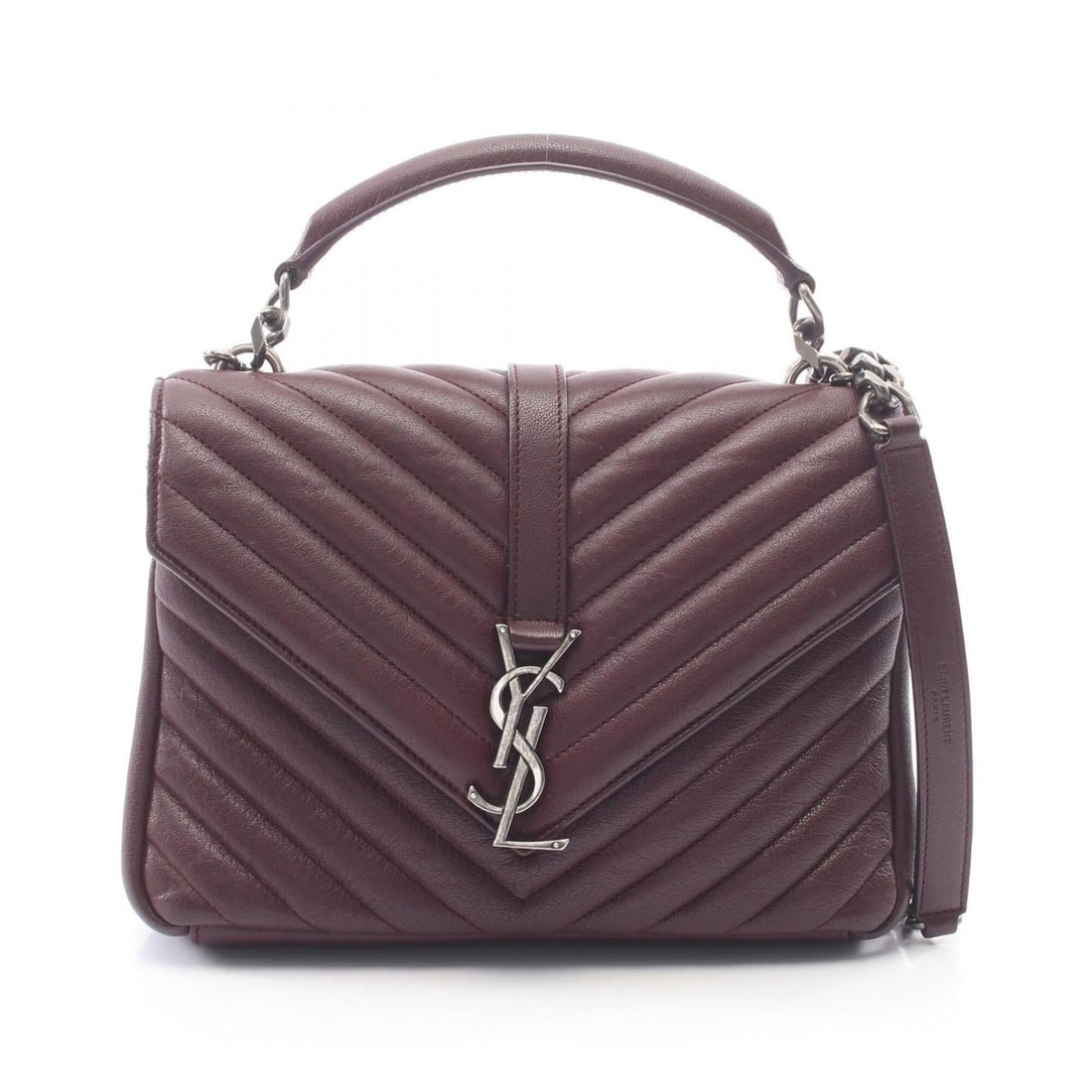 Yves Saint Laurent Saint Laurent Paris College 2-Way Handbag, Leather, Women's, Bordeaux (428056): --- Catalog ---Category: SizeSize (HxWxD): 16cm x 23.5cm x 5.5cm / 6.29'' x 9.25'' x 2.16''Category: DesignType: HandbagColor: BordeauxGender: WomenMaterial: Leather Category: GeneralMPN: 428056Brand: