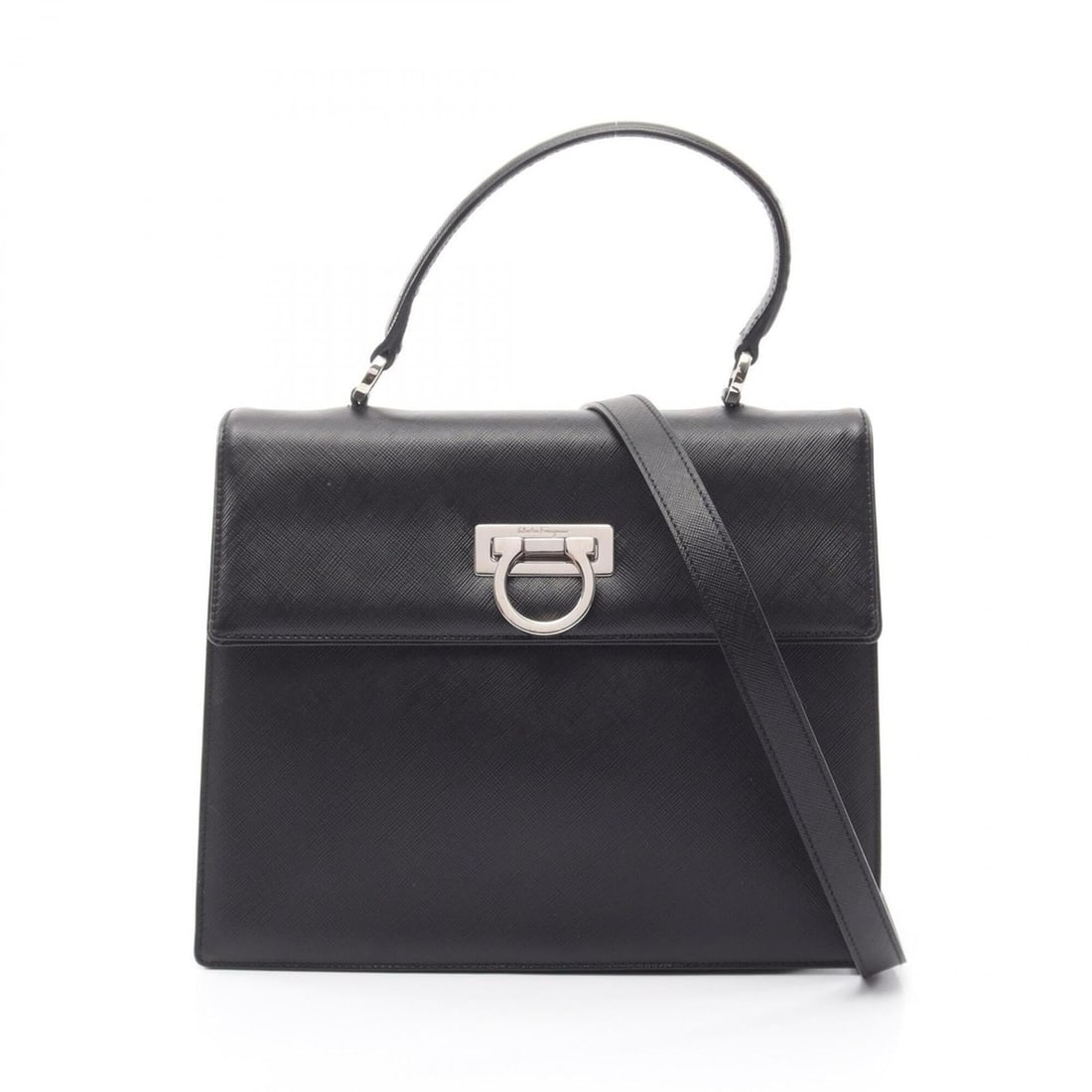 Salvatore Ferragamo Gancini 2-Way Handbag, Leather, Women's, Black: --- Catalog ---Category: SizeSize (HxWxD): 21.5cm x 25.5cm x 6cm / 8.46'' x 10.03'' x 2.36''Category: DesignType: HandbagColor: BlackGender: WomenMaterial: Leather Category: GeneralBrand: Salvatore