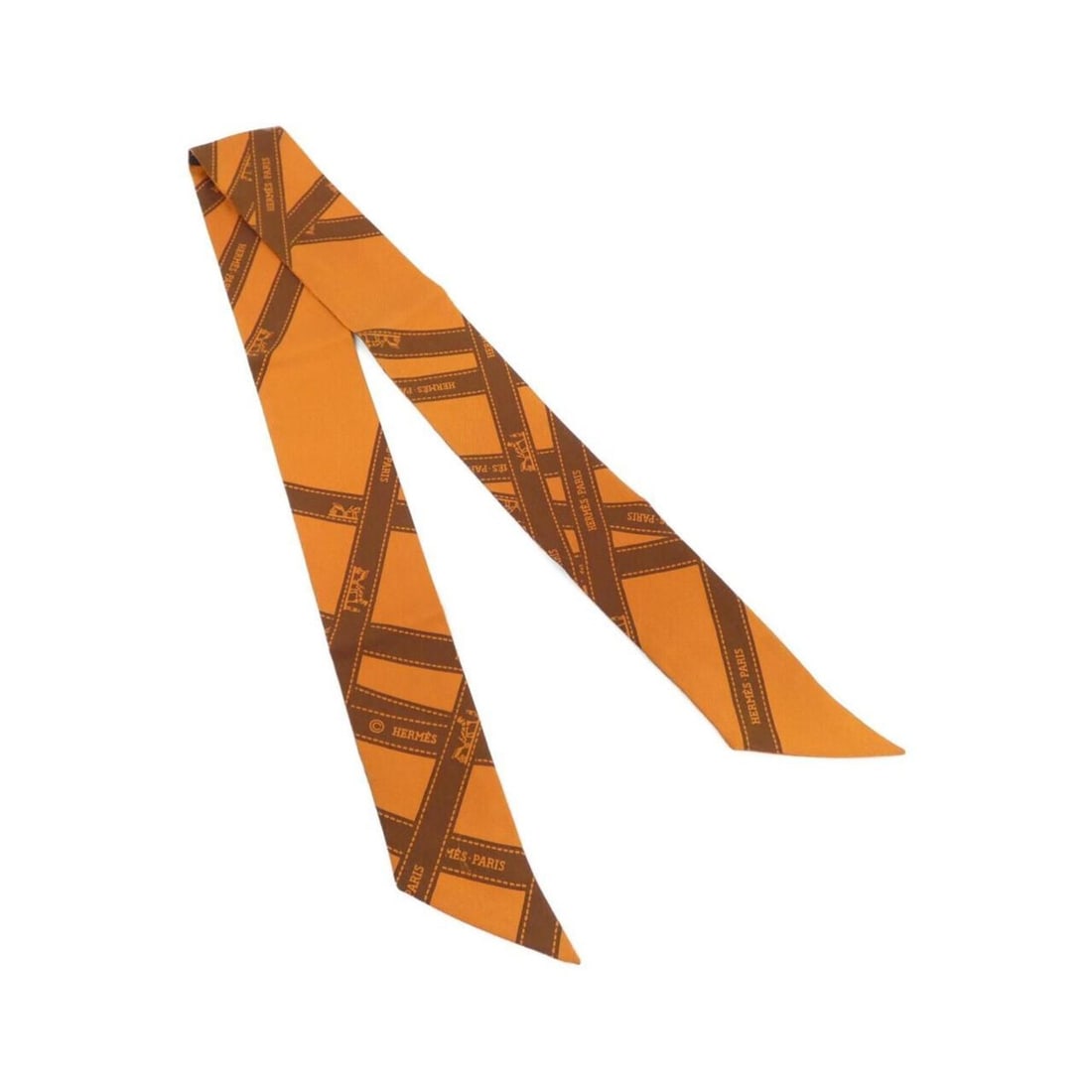 Hermes Twilly Scarf Muffler: --- Catalog ---Category: SizeSize (LxW): 86cm x 5cm / 33.85'' x 1.96''Category: DesignType: ScarfColor: OrangeGender: Men,WomenMaterial: Silk Category: GeneralLine: TwillyBrand: Hermes--- Item List --