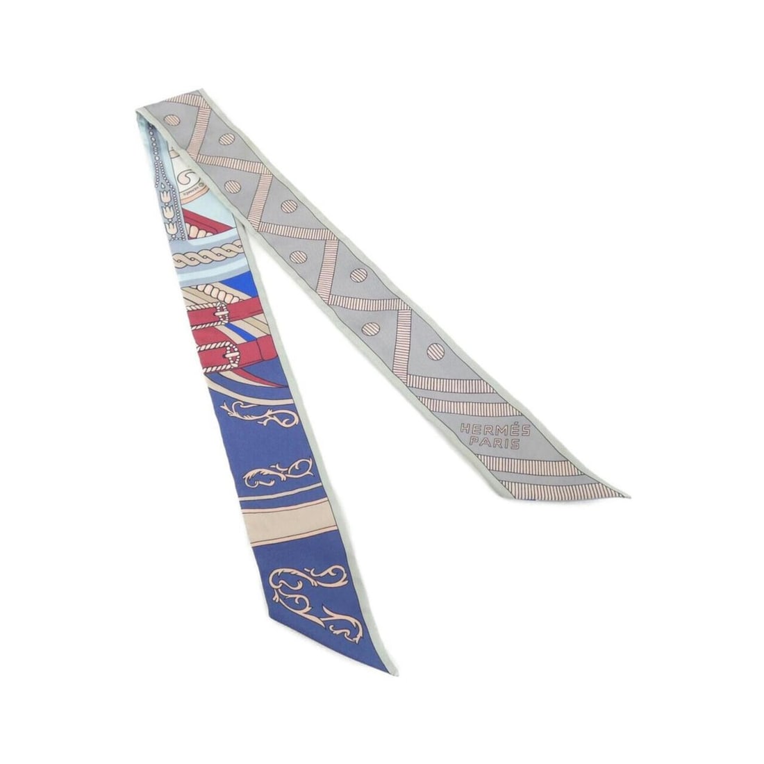 Hermes Twilly 062919S Scarf Muffler: --- Catalog ---Category: SizeSize (LxW): 86cm x 5cm / 33.85'' x 1.96''Category: DesignType: ScarfColor: BlueGender: Women,MenMaterial: Silk Category: GeneralLine: TwillyBrand: Hermes--- Item List