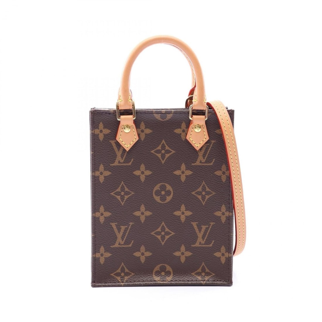 Louis Vuitton Petite Sac Plat 2-Way Handbag, Coated Canvas and Leather, Monogram Pattern, Women's,: --- Catalog ---Category: SizeSize (HxWxD): 17cm x 13.5cm x 4.5cm / 6.69'' x 5.31'' x 1.77''Category: DesignType: HandbagColor: BrownGender: WomenMaterial: Coated canvas , Leather Category: GeneralMPN: