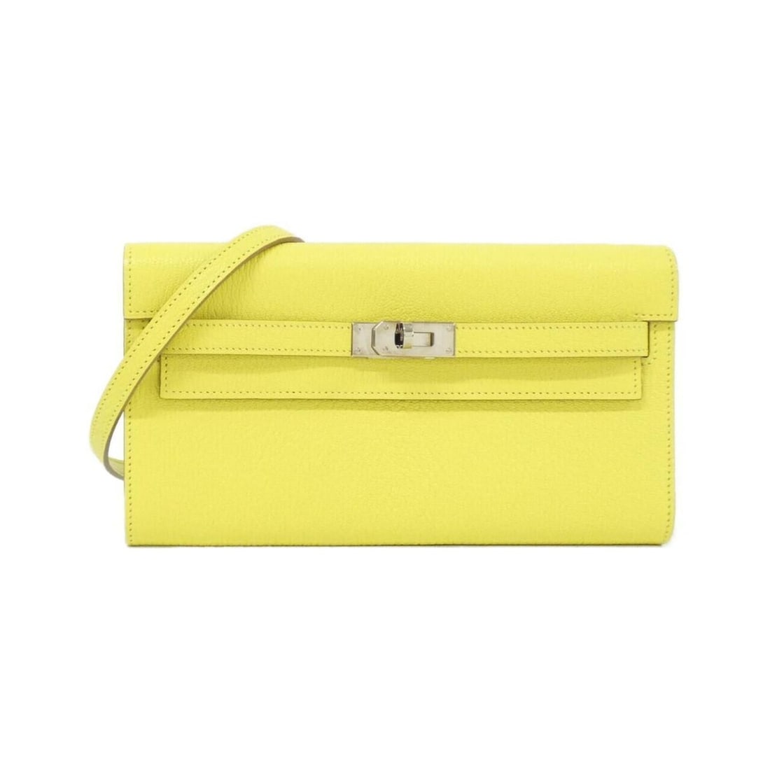Hermes Kelly Classic To Go 080255CK Shoulder Wallet: --- Catalog ---Category: SizeSize (HxWxD): 11.5cm x 20cm x 3cm / 4.52'' x 7.87'' x 1.18''Strap / Chain Length: 1.1m / 43.3''Category: DesignType: Chain/Shoulder walletColor: LimeGender: WomenMaterial: