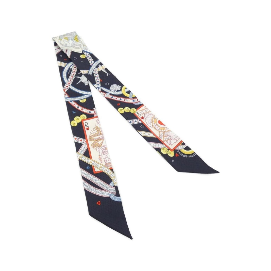 Hermes Dame de Coeur Twilly Pique 063959S Scarf Muffler: --- Catalog ---Category: SizeSize (LxW): 5cm x 87cm / 1.96'' x 34.25''Category: DesignType: ScarfColor: BlackGender: Men,WomenMaterial: Silk Category: GeneralMPN: 063959SBrand: Hermes--- Item List ---