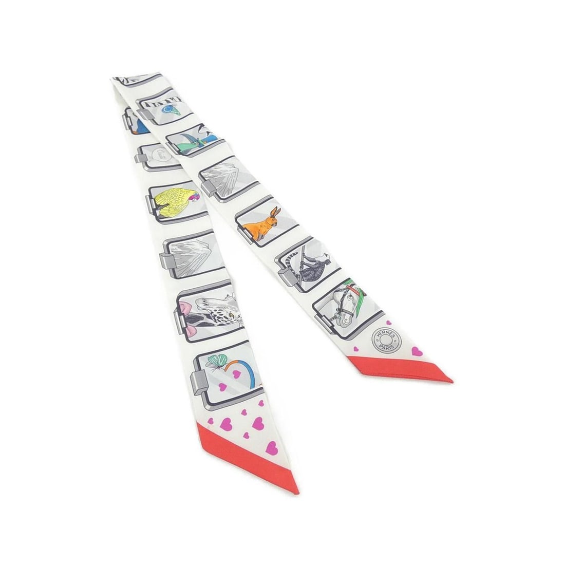 Hermes HERMES STORY Twilly 063875S Scarf Muffler: --- Catalog ---Category: SizeSize (LxW): 5cm x 86cm / 1.96'' x 33.85''Category: DesignType: ScarfColor: WhiteGender: Men,WomenMaterial: Silk Category: GeneralMPN: 063875SBrand: Hermes--- Item List