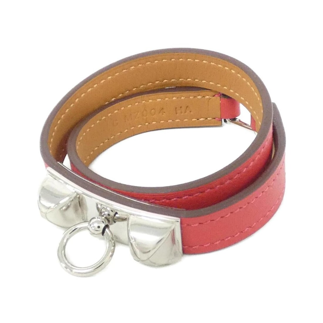 Hermes Rivale Double Tour 064644CK Bracelet: --- Catalog ---Category: SizeWidth: 1.2cm / 0.47''Length: 34cm / 13.38''Category: DesignType: Charm braceletColor: Rouge casaque, SilverGender: Women,MenMaterial: Swift leatherCategory: GeneralMPN: 06