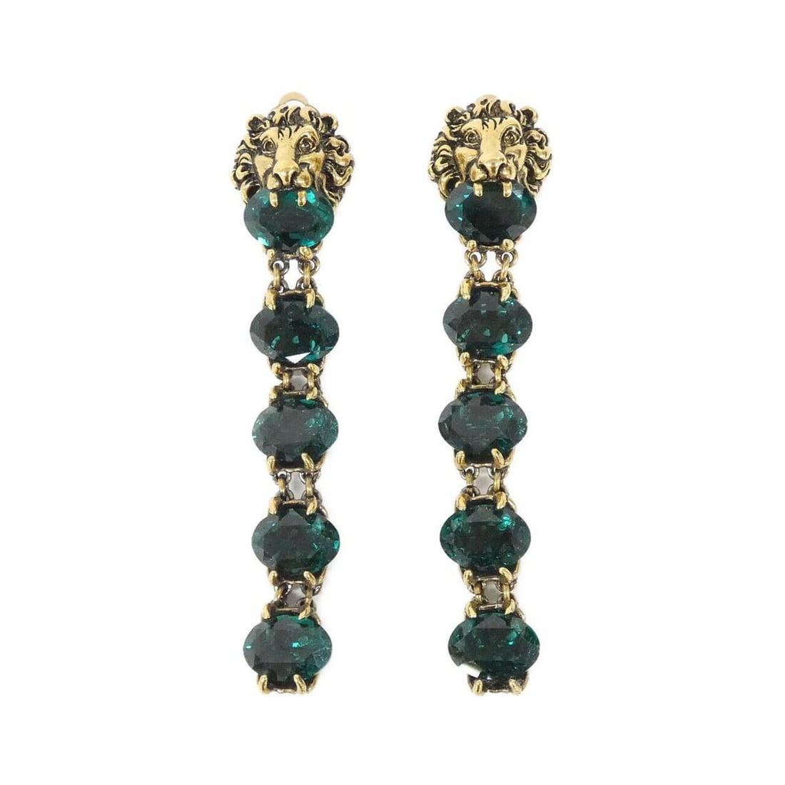 Gucci earrings: --- Catalog ---Category: SizeSize (HxWxD): 95.00mm x 20.00mm / 3.74'' x 0.79''Category: DesignType: Clip earringsColor: Gold, GreenGender: WomenCategory: GeneralBrand: Gucci--- Item List ---Section: C