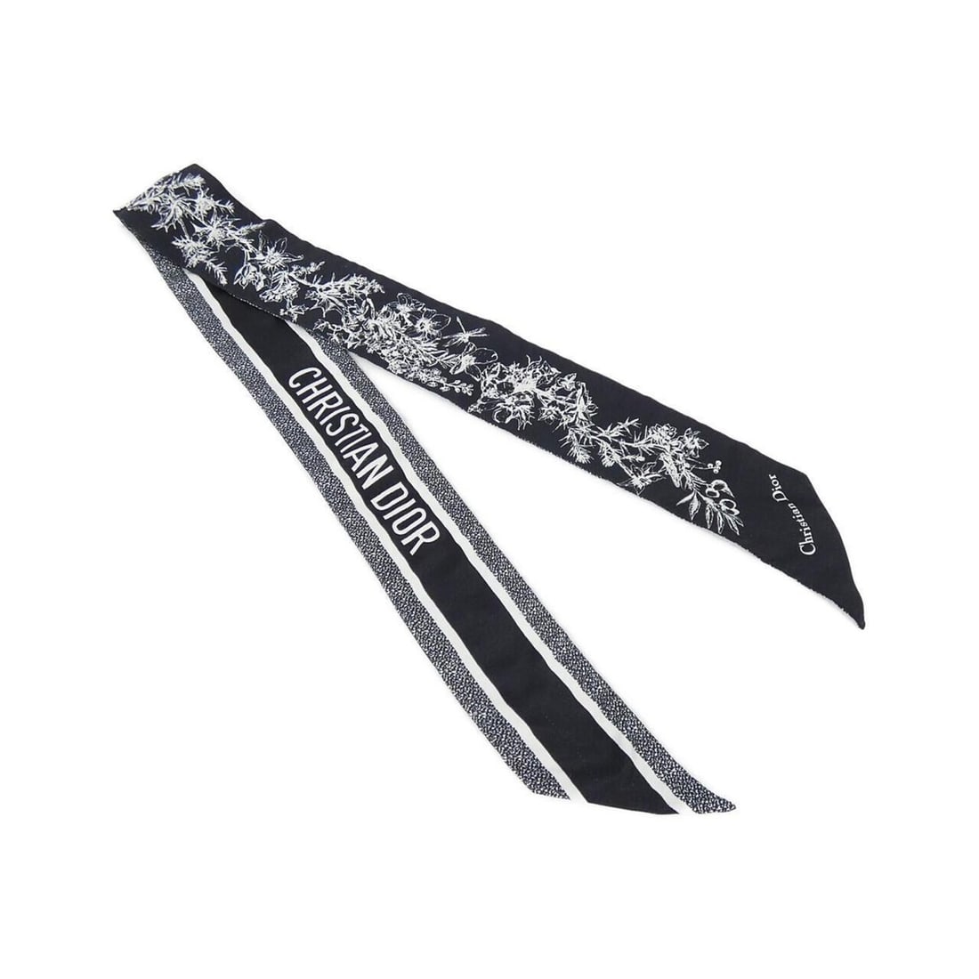 Christian Dior 22JOU106I603 Scarf/Muffler: --- Catalog ---Category: SizeSize (LxW): 6cm x 1.07m / 2.36'' x 42.12''Category: DesignType: ScarfColor: Black, WhiteGender: WomenMaterial: Silk Category: GeneralMPN: 22JOU106I603Brand: Christian Dior