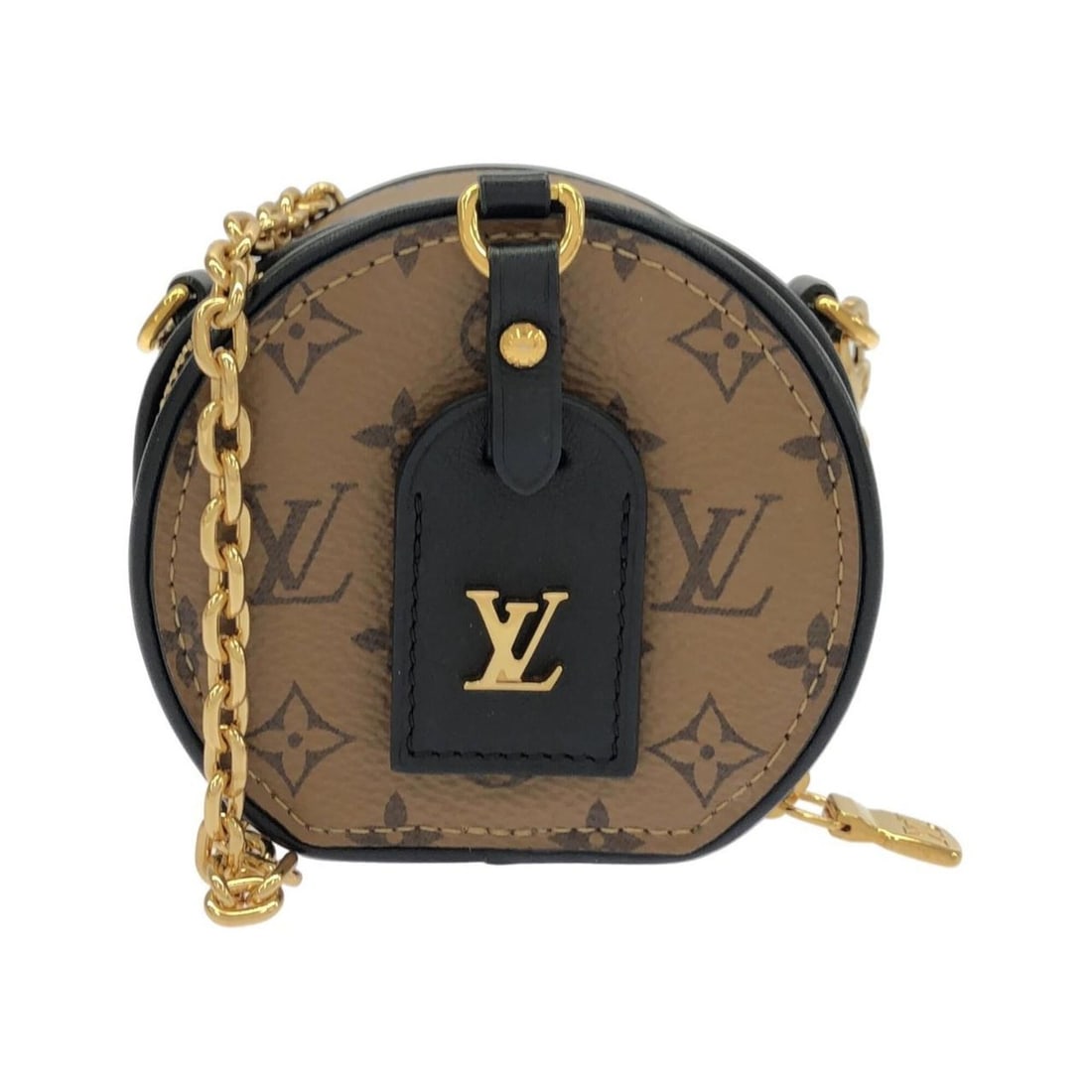 Louis Vuitton Monogram Reverse Boite Chapeau Necklace M68577 Shoulder Bag: --- Catalog ---Category: SizeSize (HxWxD): 8cm x 8.5cm x 4cm / 3.14'' x 3.34'' x 1.57''Category: DesignType: Shoulder bagColor: MarronGender: Men,WomenMaterial: Coated canvas Hardware Color: GoldCateg